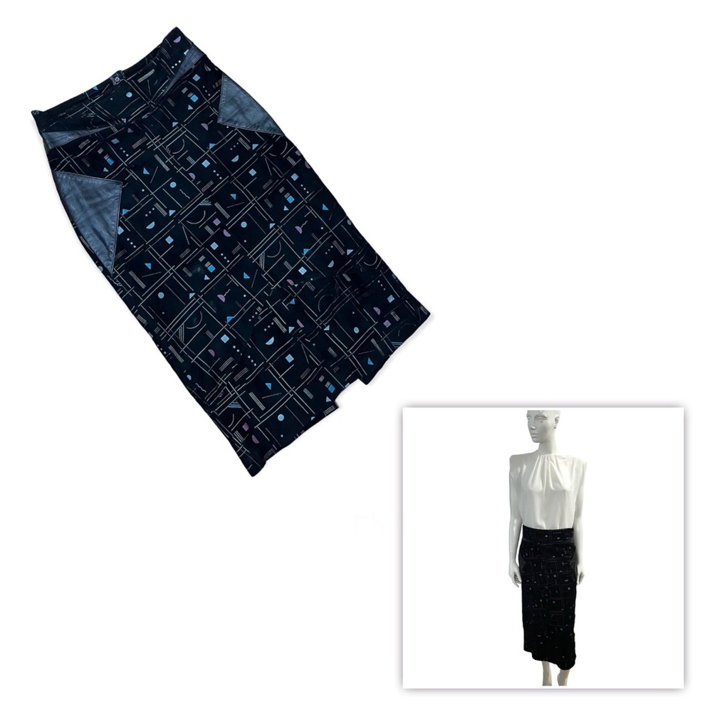 Vintage Suede Geometric Pattern Midi Straight Skirt